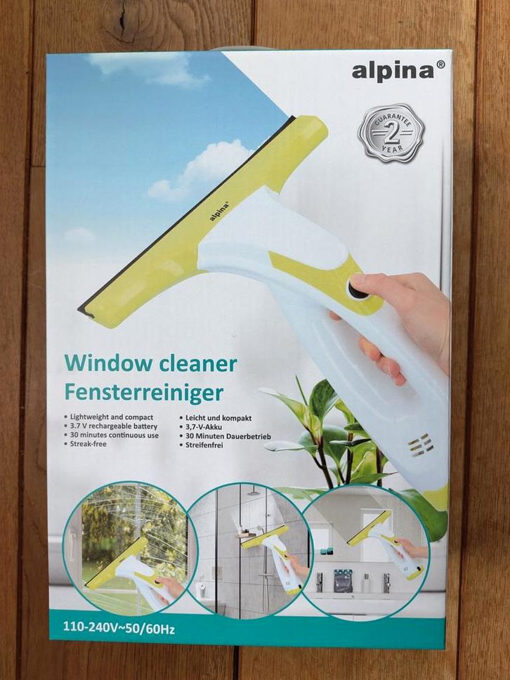 Alpina elek. ramenwisser, ruitenreiniger. Nieuw in doos, Huis en Inrichting, Schoonmaakartikelen, Raamwisser of Trekker, Ophalen of Verzenden