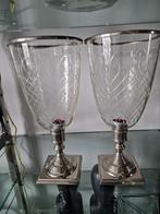 2x Eichholtz crystal glass windlicht kandelaar of vazen, Gebruikt, 25 tot 50 cm, Ophalen of Verzenden, Metaal