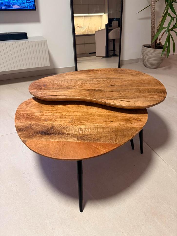 Zo goed als nieuwe luxe salontafel set van echte mango hout!, Huis en Inrichting, Tafels | Salontafels, Zo goed als nieuw, Minder dan 50 cm