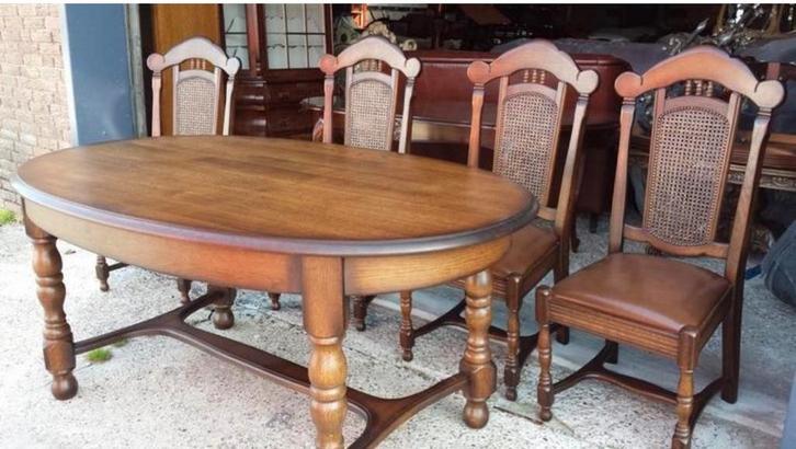 Eetkamer set: Tafel met stoelen, Huis en Inrichting, Stoelen, Gebruikt, Stof, Bruin, Ophalen