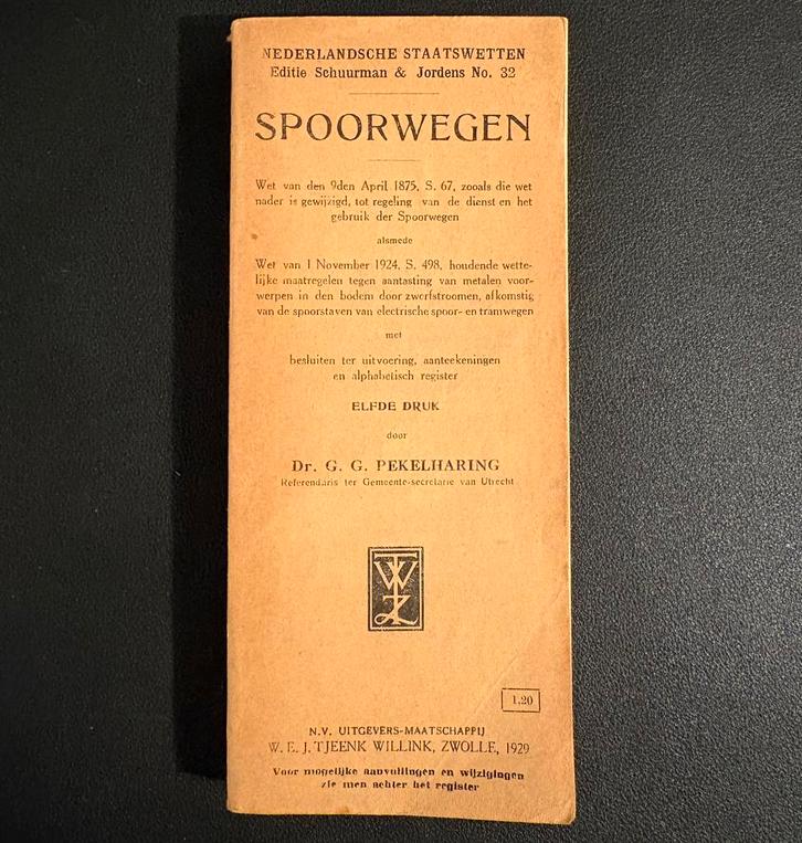 Wet op de spoorwegen (1929), Verzamelen, Spoorwegen en Tramwegen, Gebruikt, Trein, Boek of Tijdschrift, Ophalen of Verzenden