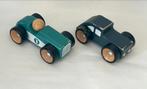 2 stuks houten speelgoed auto klassieke raceauto grijs groen, Gebruikt, Ophalen of Verzenden, Duw- of Trekspeelgoed