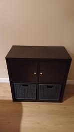 IKEA Kallax kast - 4 vakken - zwartbruin met deurtjes, Ophalen, Overige materialen, Gebruikt, 50 tot 100 cm