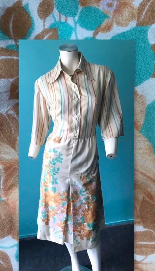 Vintage originele jaren 70 jurk beige motieven maat 36, Kleding | Dames, Jurken, Gedragen, Maat 36 (S), Beige, Knielengte, Verzenden