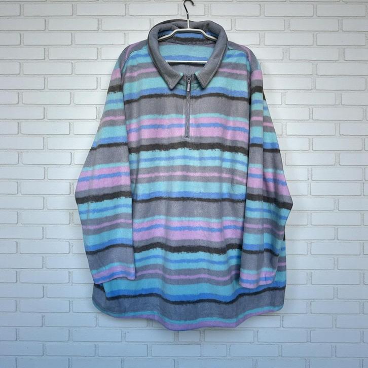 Vintage Trui Maat 4XL Roze Blauw Grijs Fleece 90s, Kleding | Dames, Truien en Vesten, Zo goed als nieuw, Maat 46/48 (XL) of groter