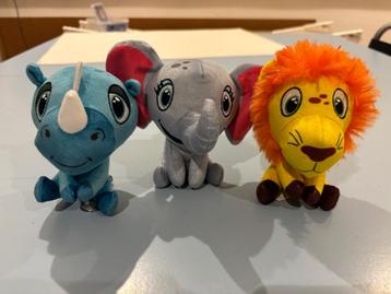 Lidl safari mini’s 3 kleine knuffels neushoorn leeuw olifant beschikbaar voor biedingen