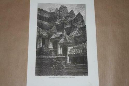 Antieke gravure - Tempel Angkor Wat Cambodja - 1872 !!, Antiek en Kunst, Kunst | Etsen en Gravures, Ophalen of Verzenden