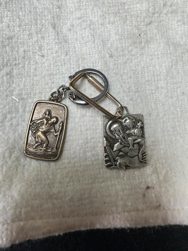 Heilige Christoffel Sleutelhanger, Sieraden, Tassen en Uiterlijk, Kettingen, Gebruikt, Overige materialen, Zilver, Ophalen