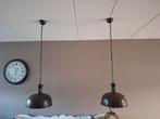 Twee donkerbruine hanglampen, Ophalen, Gebruikt, Metaal, Minder dan 50 cm