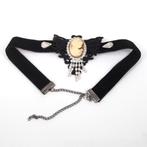 Zwarte fluwelen choker ketting met strass camee, Overige materialen, Zwart, Nieuw, Ophalen of Verzenden