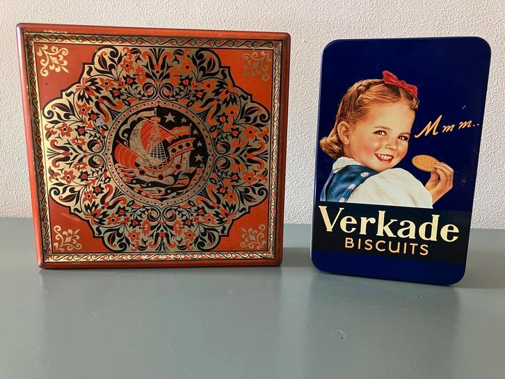 Originele oude Verkade blikken / koektrommels, Verzamelen, Blikken, Gebruikt, Koek(jes), Verkade, Ophalen of Verzenden