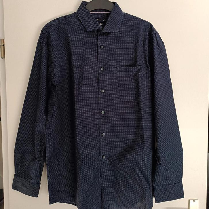 Canda overhemd donkerblauw maat L z.g.a.n., Kleding | Heren, Overhemden, Zo goed als nieuw, Halswijdte 41/42 (L), Blauw, Ophalen of Verzenden