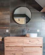 Grote ronde badkamerspiegel met zwart metalen rand, Ophalen, Zo goed als nieuw