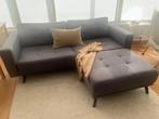 Grijze loungebank + losse hocker links of rechts, 150 tot 200 cm, Hoekbank, Tweepersoons, 75 tot 100 cm