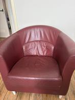 Leren bordeaux rode fauteuil, Huis en Inrichting, Fauteuils, Ophalen, Gebruikt, Leer, 75 tot 100 cm