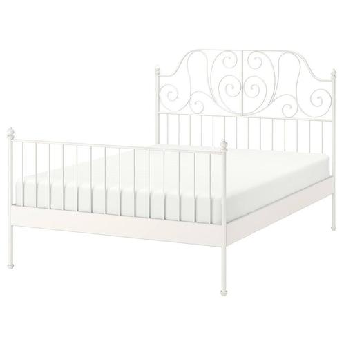 Bed Leirvik Ikea, 140x200, wit, metaal, Huis en Inrichting, Slaapkamer | Bedden, Gebruikt, Twijfelaar, 140 cm, 200 cm, Metaal