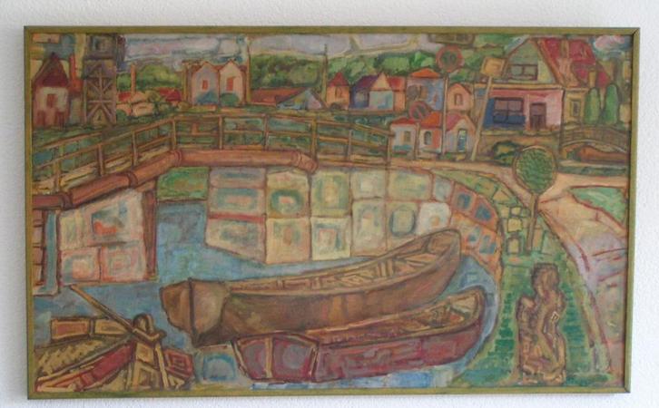 Hubert Bekman ( Verve hengelo serie ) dorpsgezicht 1948, Antiek en Kunst, Kunst | Schilderijen | Klassiek, Ophalen of Verzenden