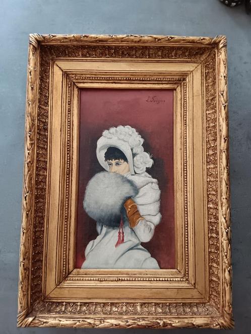 Charmant oud schilderij- olie op canvas, Antiek en Kunst, Kunst | Schilderijen | Klassiek, Ophalen of Verzenden