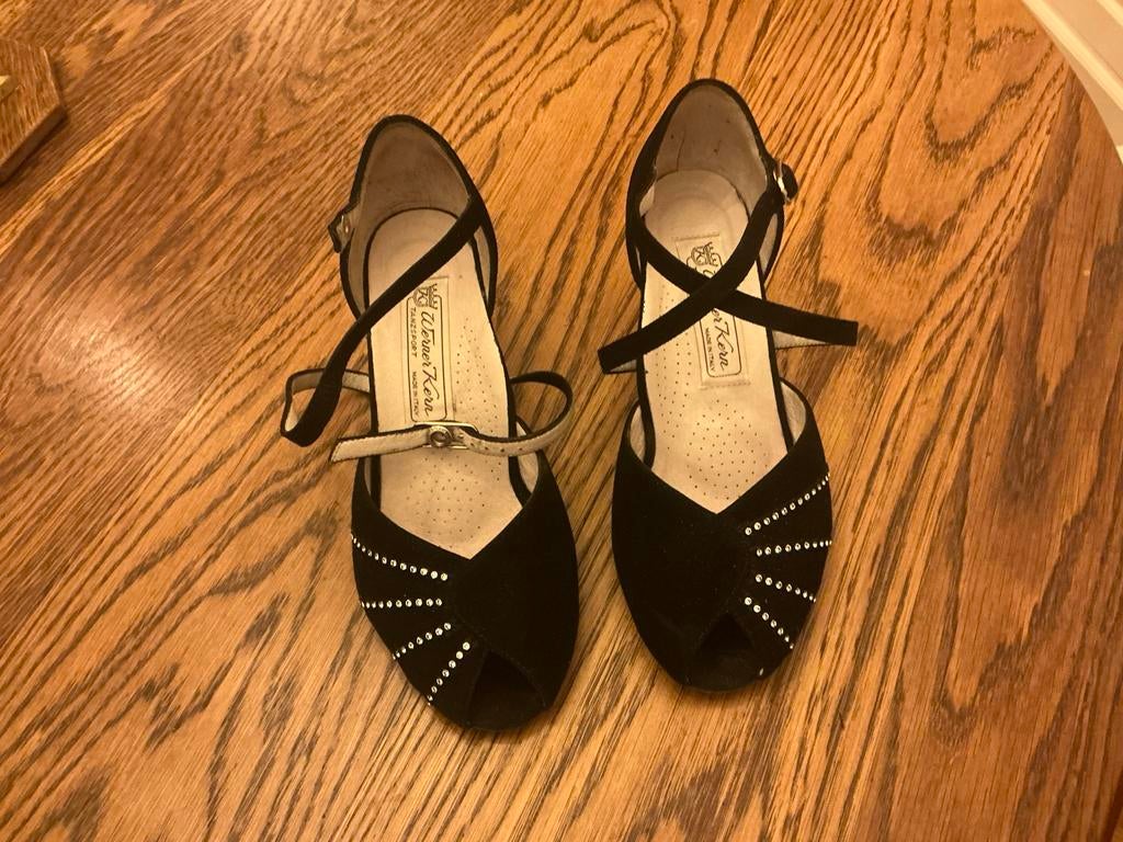 Werner Kern Dansschoenen - Zwart met Strass mt 36/37, Ophalen, Zwart, Dansschoenen, Zo goed als nieuw