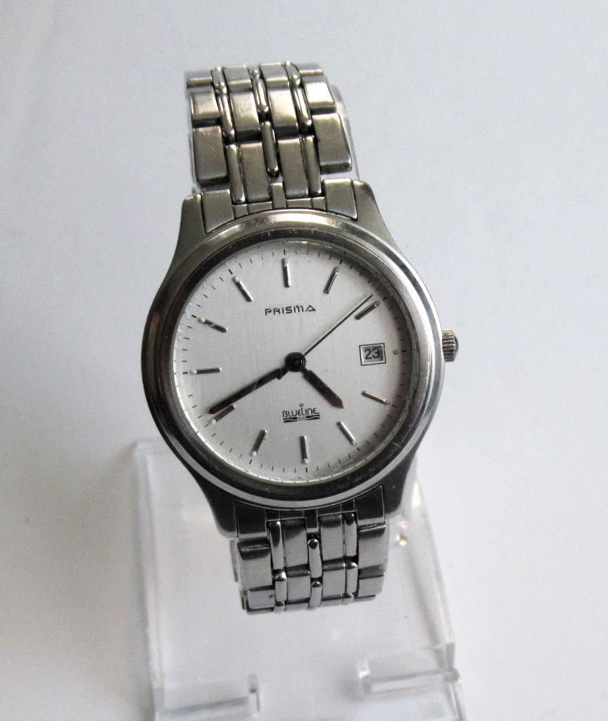 Prisma Blueline heren quartz horloge met kalender., Ophalen of Verzenden, Gebruikt, Staal, Overige merken