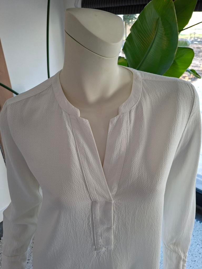 Zomerblouse  witte blouse top tuniek 38 M boordje en v hals, Maat 38/40 (M), Wit, Ophalen of Verzenden, Zo goed als nieuw