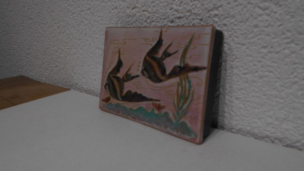 sigarettendoosje gebrand email koper onder vissen antiek, Antiek en Kunst, Ophalen of Verzenden