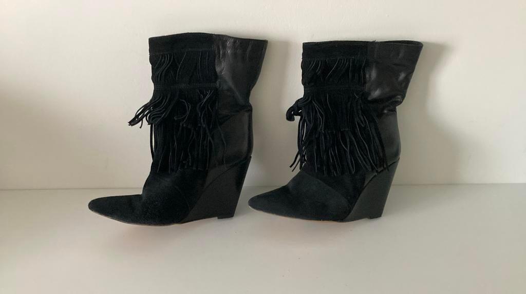 Costes franje laarzen sleehak 40 zwart leer suède, Ophalen of Verzenden, Zo goed als nieuw, Zwart