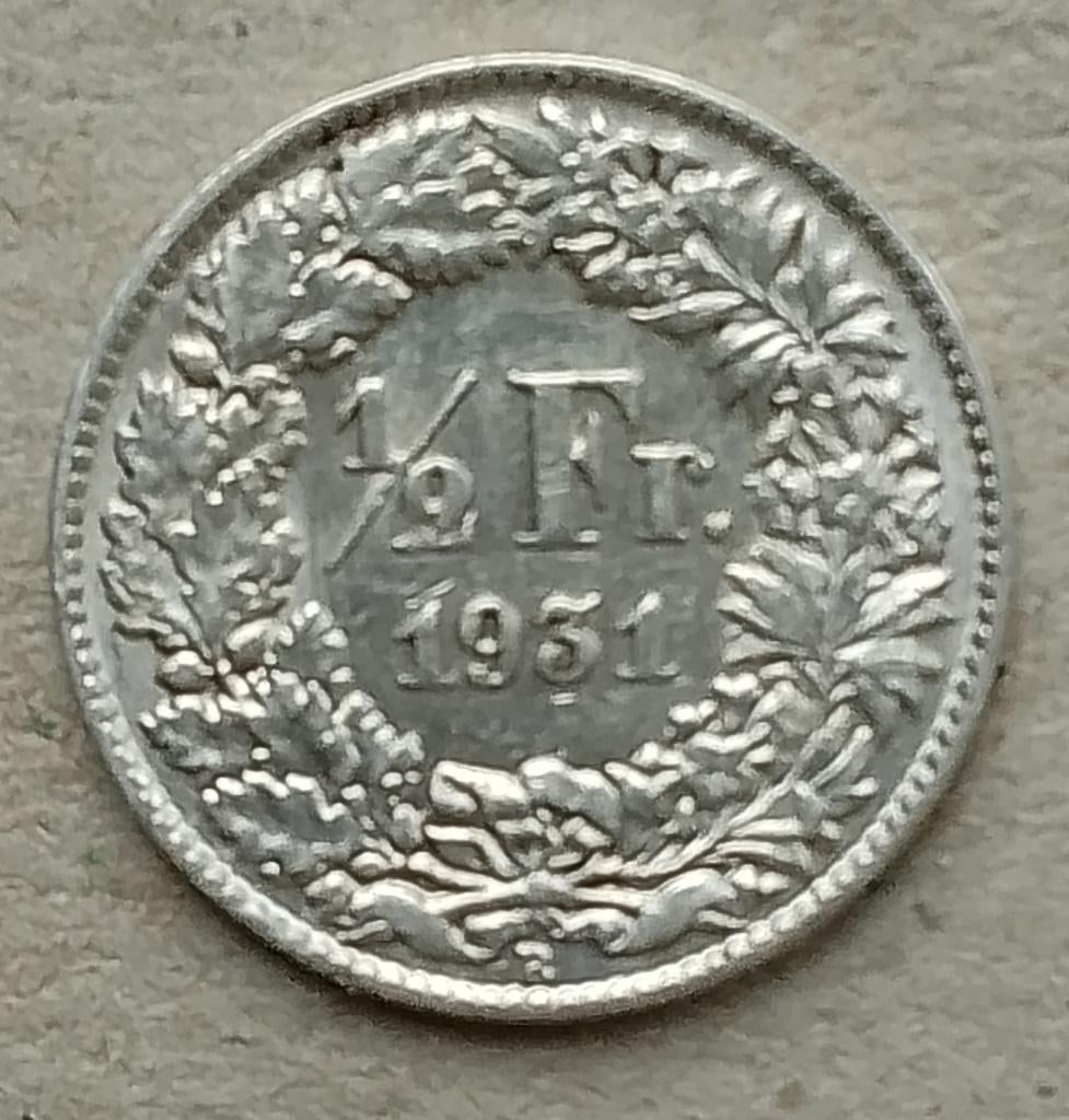 Zwitserland, 1/2 franc 1931, Postzegels en Munten, Munten | Europa | Niet-Euromunten, Ophalen of Verzenden, Overige landen, Losse munt