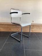 Vier Gispen 201 stoelen, hoogglans chroom, wit leder, Huis en Inrichting, Stoelen, Wit, Design, Zo goed als nieuw, Vier