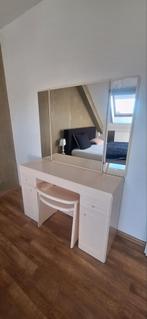 Kaptafel met spiegel en krukje - Crèmekleurig, Ophalen, Gebruikt, 100 tot 150 cm, Hout