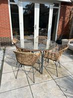 Tuinset met glazen tafel en 4 stoelen, Tuin en Terras, Ophalen, 4 zitplaatsen, Gebruikt, Eettafel