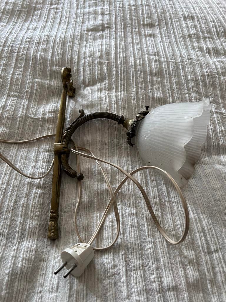 Vintage Wandlamp met Glazen Kap, Ophalen, Gebruikt, Metaal