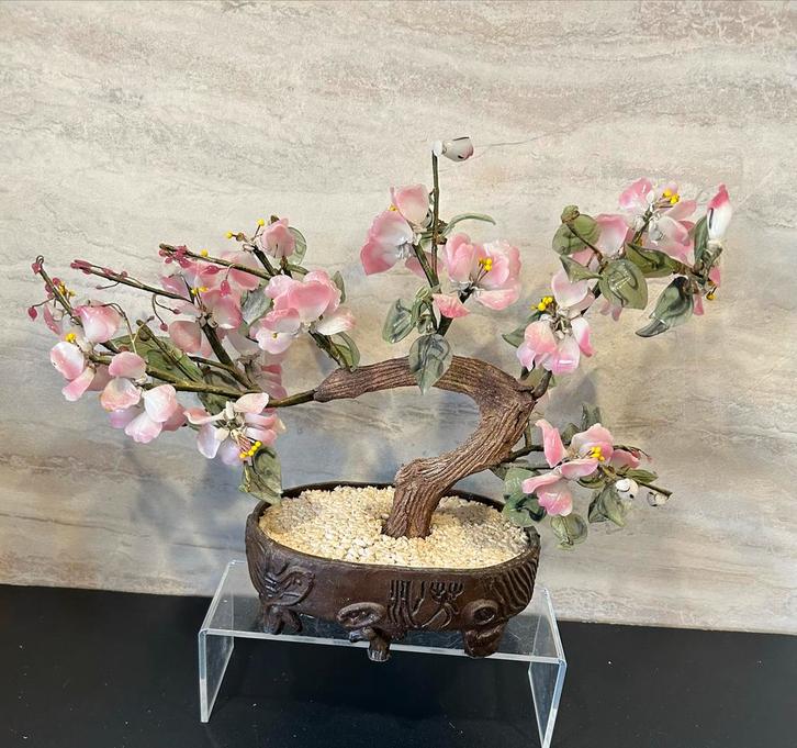 Vintage Roze Glazen Bonsai Boompje - Decoratief Kunstwerk, Antiek en Kunst, Antiek | Glas en Kristal, Verzenden