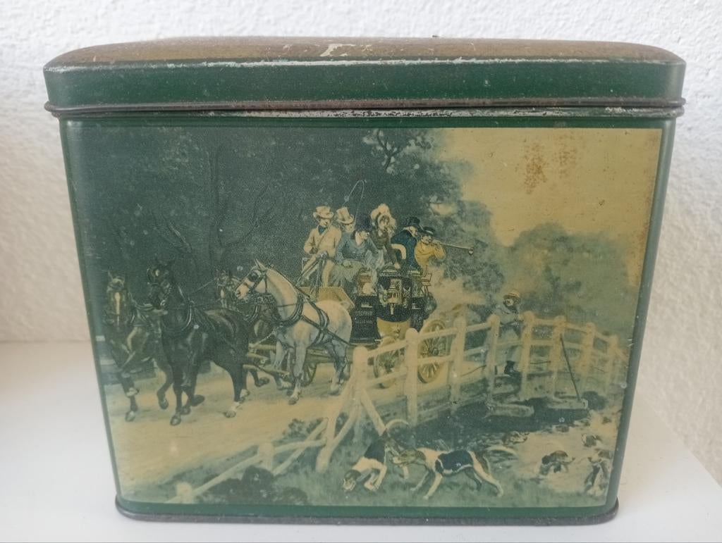 Vintage groen theeblik De Gruyter 1930 - 1950, Verzamelen, Ophalen of Verzenden, Gebruikt, Thee, Overige merken
