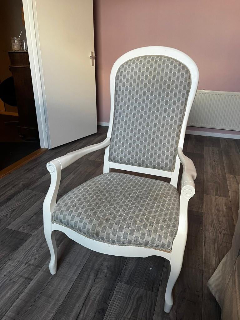 Fauteuil, wit met stoffen bekleding, Ophalen, Gebruikt, Wit, Stof