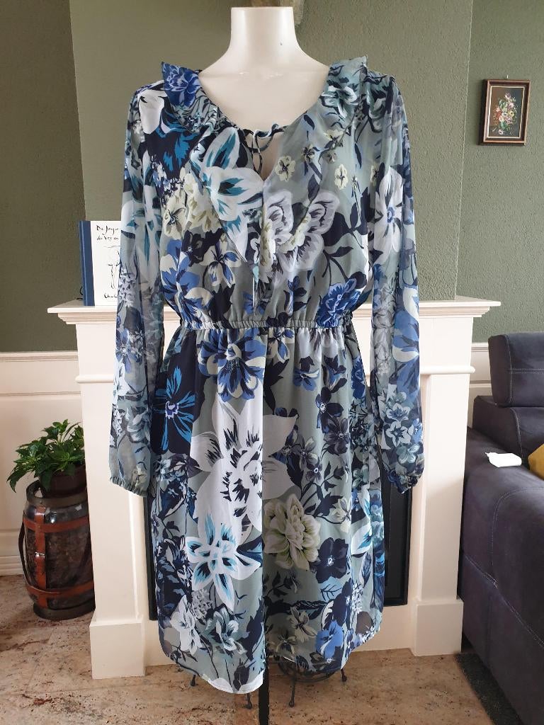 Monari prachtige groene bloemen jurk mt XL 44 jurkje, Maat 46/48 (XL) of groter, Zo goed als nieuw, Knielengte, Groen