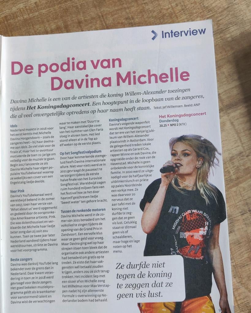 Davina Michelle Artikel Knipsel uit 2023, Ophalen of Verzenden, 1980 tot heden, Nederland, Knipsel(s)