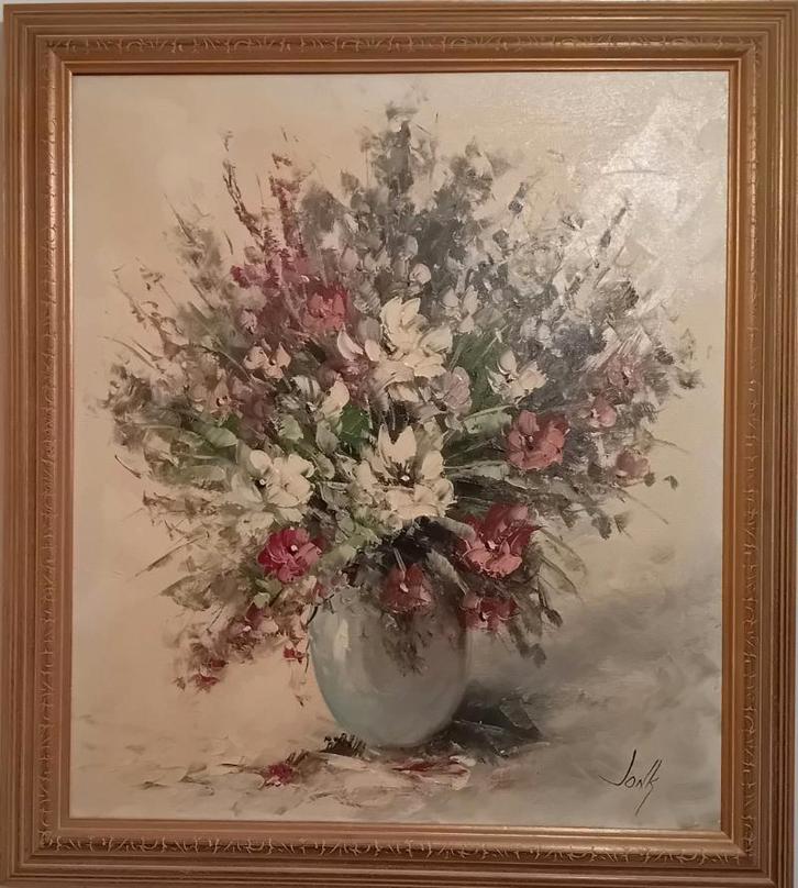 Groot olieverf schilderij doek stilleven schilder Jonk, Huis en Inrichting, Woonaccessoires | Schilderijen, Tekeningen en Foto's