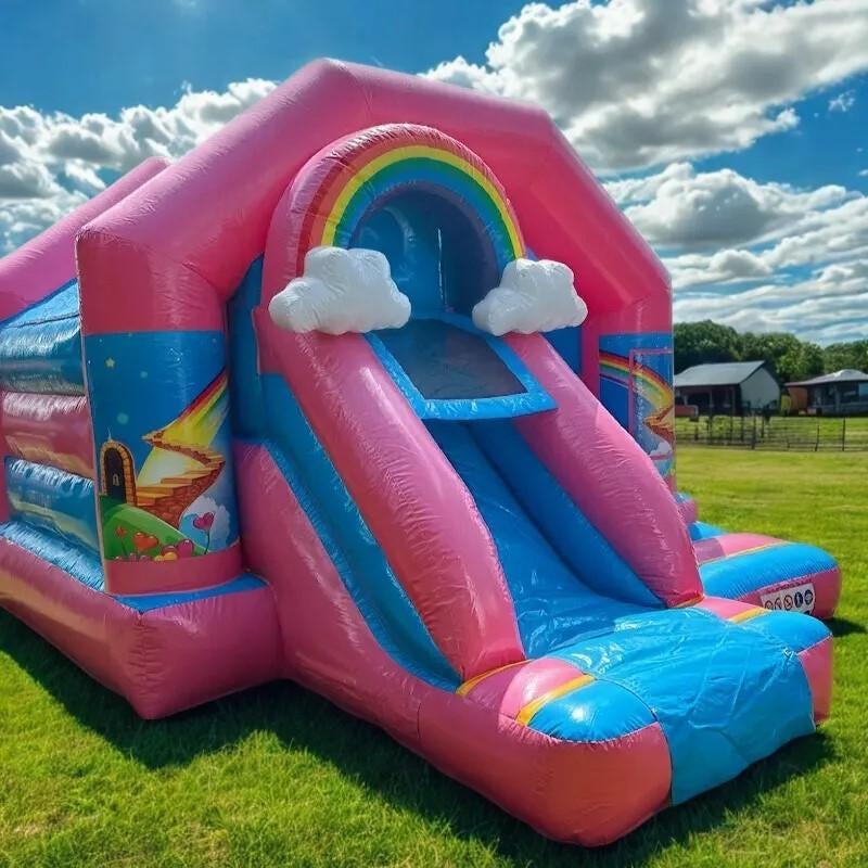 Springkussen met glijbaan Unicorn huren, Hobby en Vrije tijd, Feestartikelen | Verhuur, Ophalen, Zo goed als nieuw, Overige