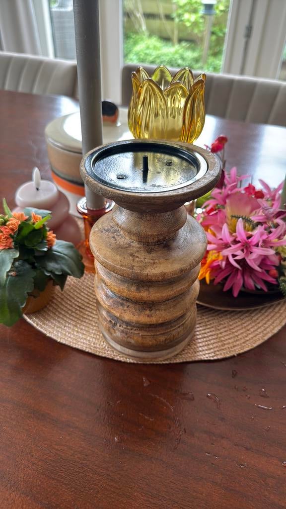 houte mica kandelaar 🌸🌸, Verzenden, Zo goed als nieuw, Overige materialen, Minder dan 25 cm