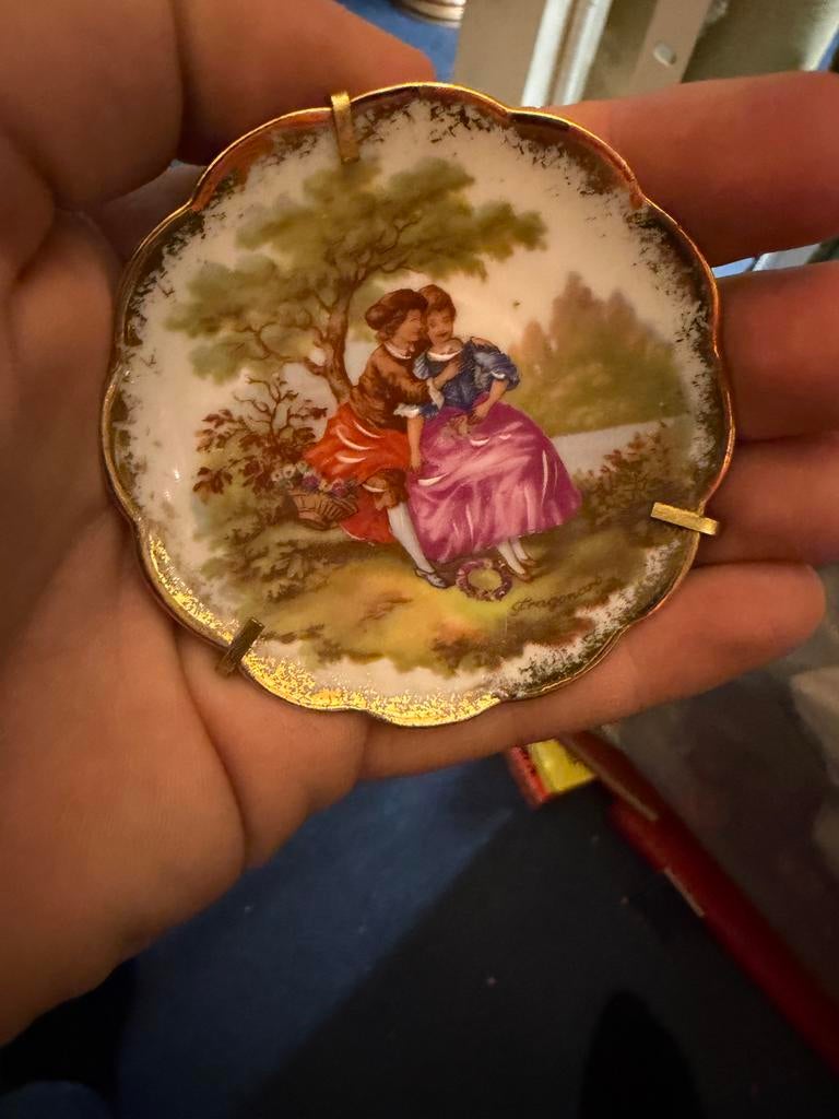 Antieke Porseleinen Miniatuur Plaat Limoges Frankrijk, Ophalen of Verzenden