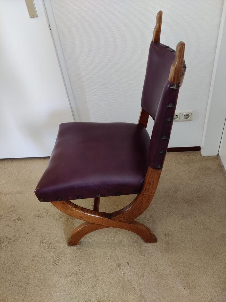 Vintage drie eetkamerstoelen, eikenhout, bordeaux, Ophalen, Gebruikt, Hout, Drie