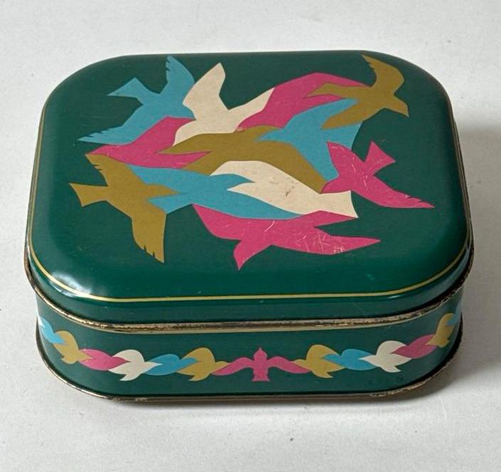 King Tonnema blikje met vogelprint, 13x13cm, Verzamelen, Blikken, Ophalen of Verzenden, Gebruikt, Overige, Overige merken