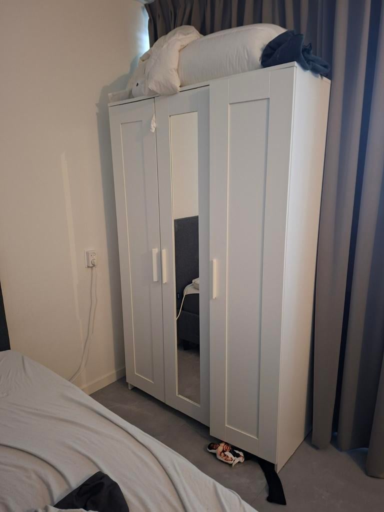 Witte kledingkast met spiegeldeur, Huis en Inrichting, Kasten | Kledingkasten, Ophalen, Gebruikt, 100 tot 150 cm, 200 cm of meer