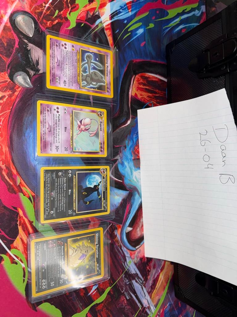 Shining Mewtwo, Shining Tyranitar, Holo Espeon, Holo Umbreon, Ophalen of Verzenden, Gebruikt, Meerdere kaarten, Foil