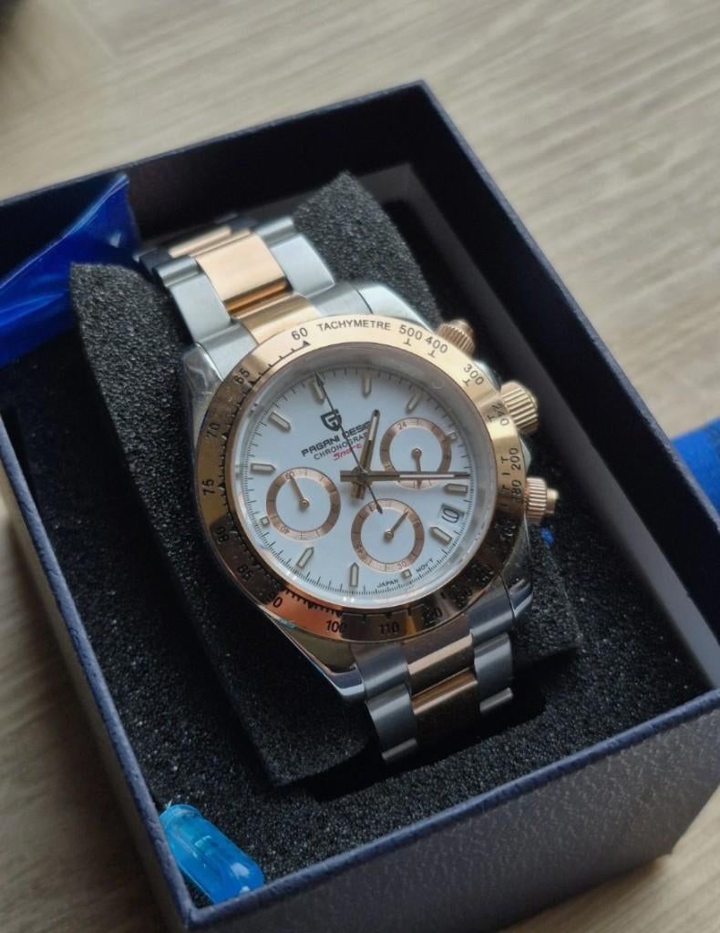 Pagani Design Chronograph Ref. PD-1644 Rosé Full Set Quartz, Pagani, Zwart, Nieuw, Ophalen of Verzenden