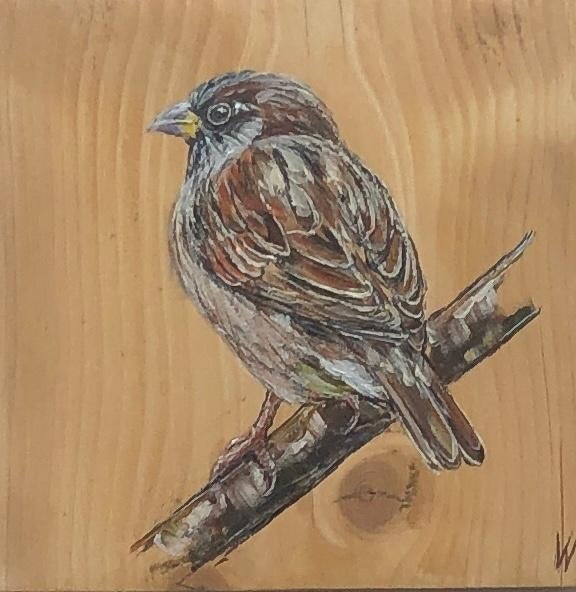 Schilderij Mus op gebruikt hout, Ophalen of Verzenden
