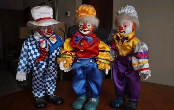 Set van 3 Vintage Porseleinen Clown Poppen, Ophalen of Verzenden