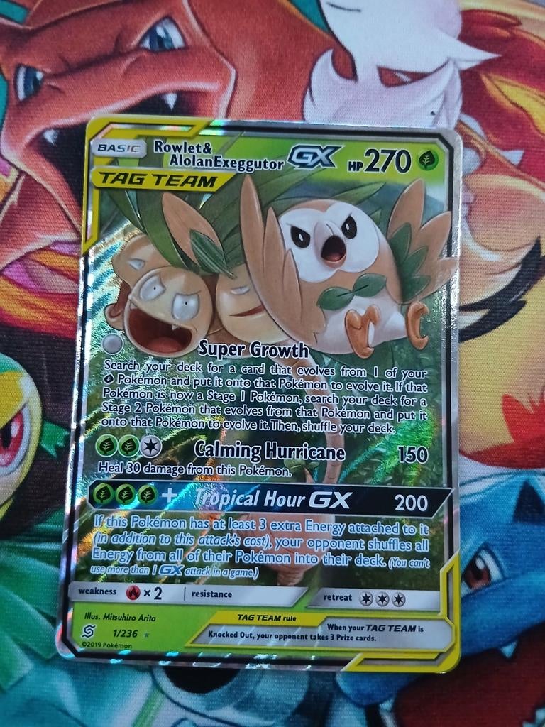 Rowlet & Alolan Exeggutor TAG TEAM GX 1/236 Pokemon Kaart, Verzenden, Zo goed als nieuw, Losse kaart, Foil