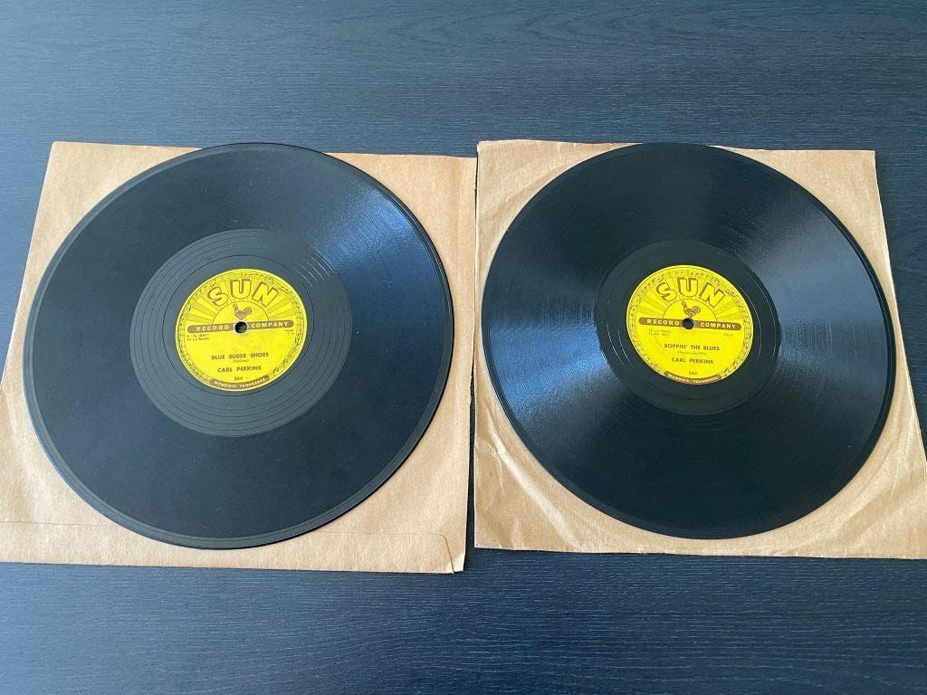 2x Carl Perkins 78 toeren plaat, SUN RECORDS #234 & 243, Cd's en Dvd's, Ophalen of Verzenden, Voor 1960, Gebruikt, 10 inch